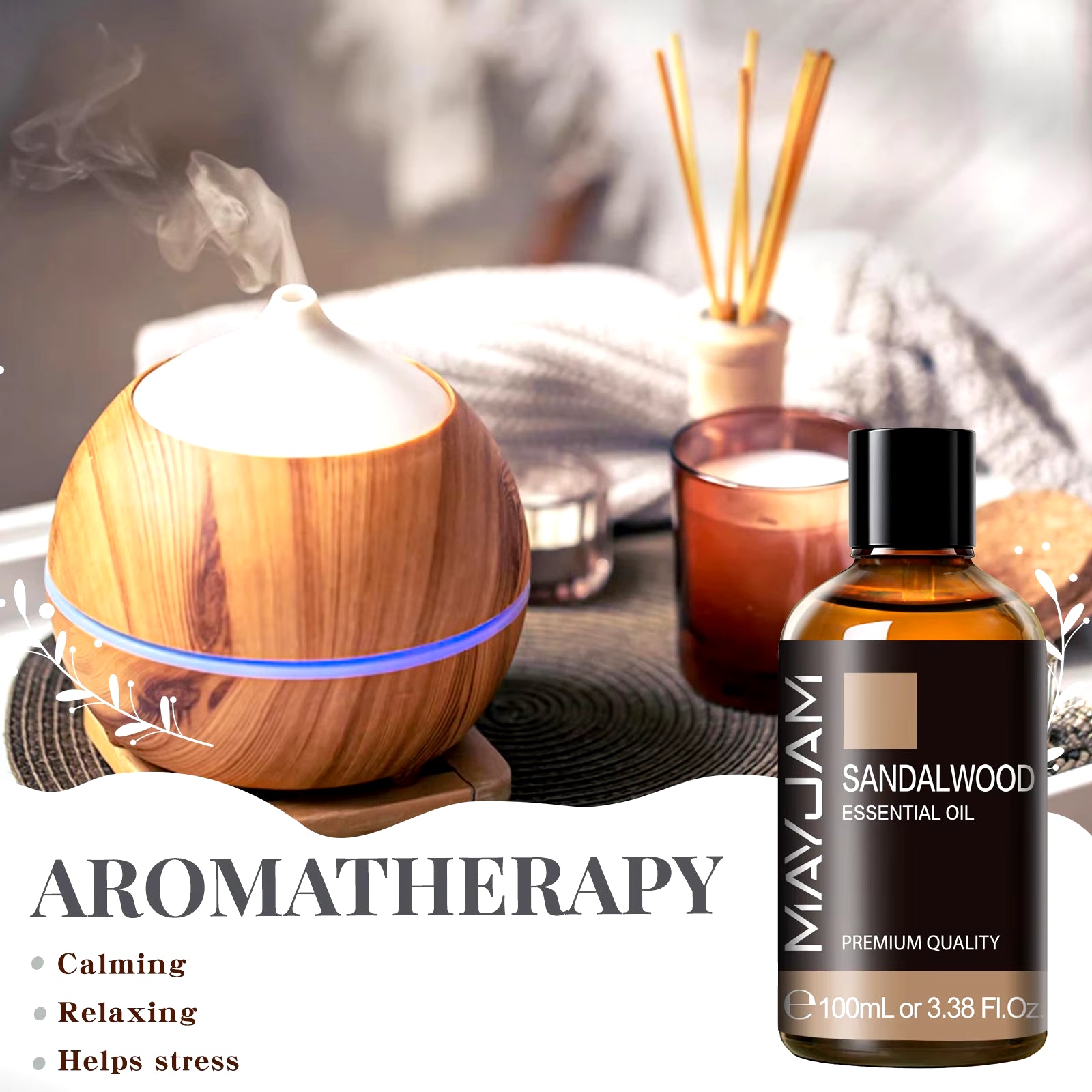 1PCS 100ML Essential Oil with Dropper Sandalwood Lavender Eucalyptus Vanilla Aroma Oil for Humidifier Scent Candle Burner